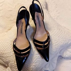 Manolo Blahnik slingbacks, Size 40, Black Patent